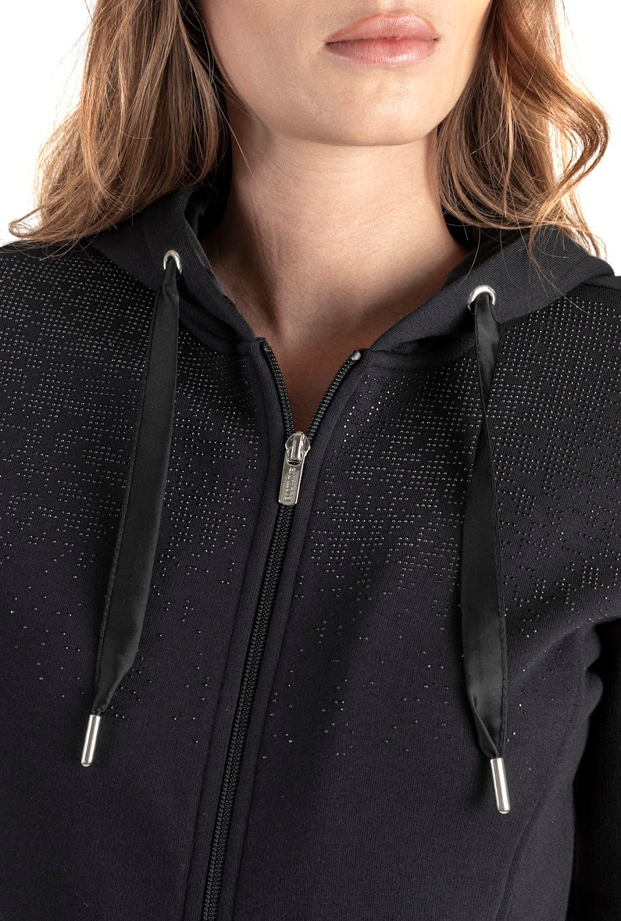 The Equiline ladies full zip con Black cappuccio Stud Hoody