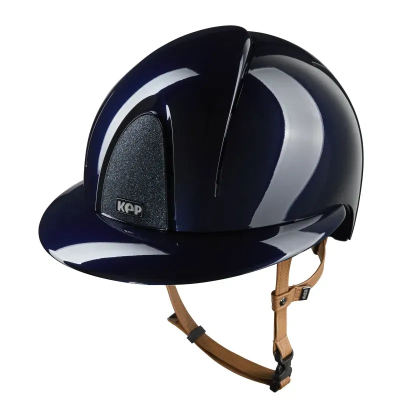 Kep Smart Nova Metal Polish Blue Star Beige Strap Riding Helmet