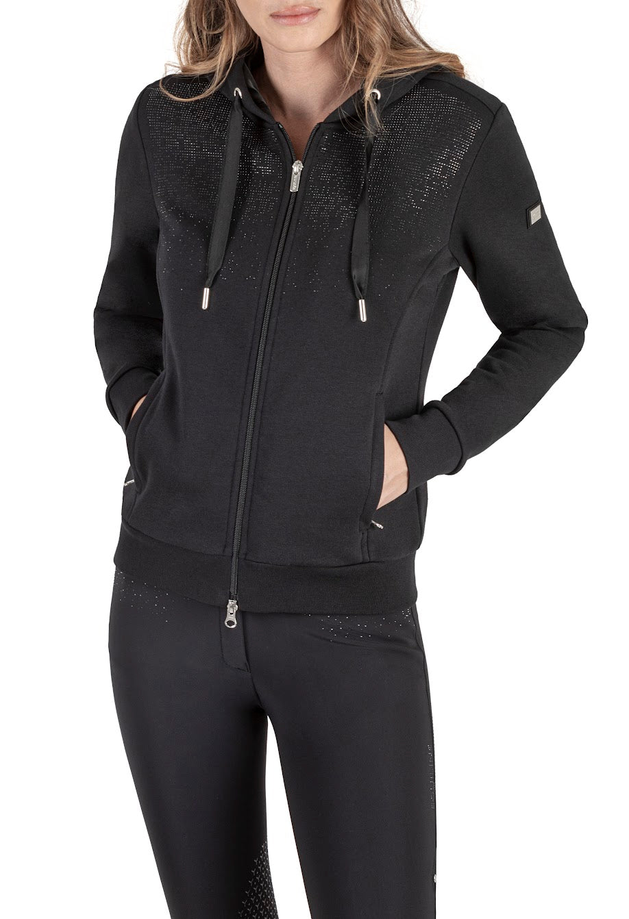 The Equiline ladies full zip con Black cappuccio Stud Hoody