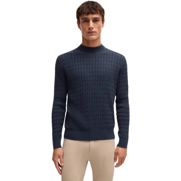 Boss Equestrian Jason Cable Knit Jumper Sky Captain