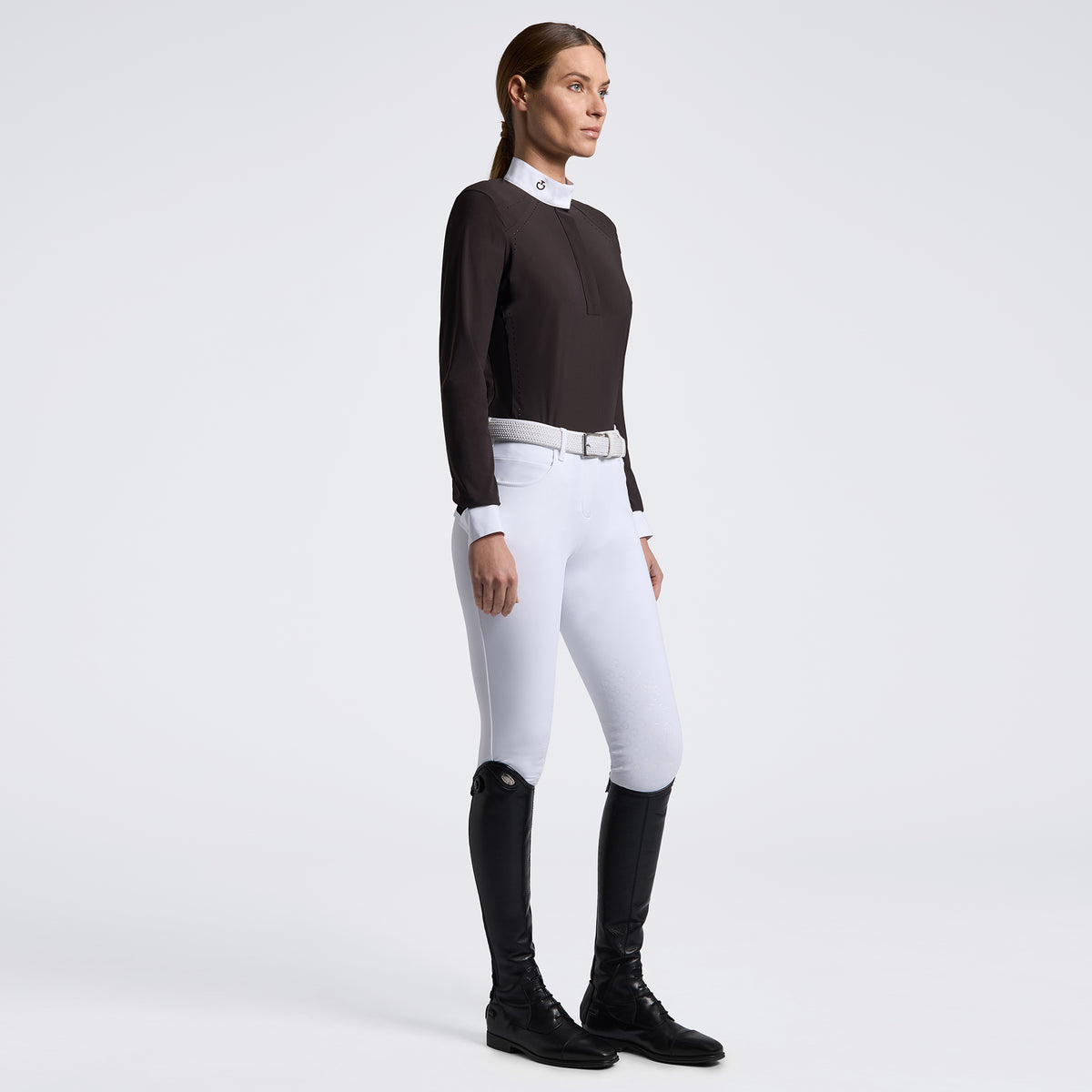 Cavalleria Toscana Women’s Perforated Insert Long Sleeve Competition Shirt - Expresso