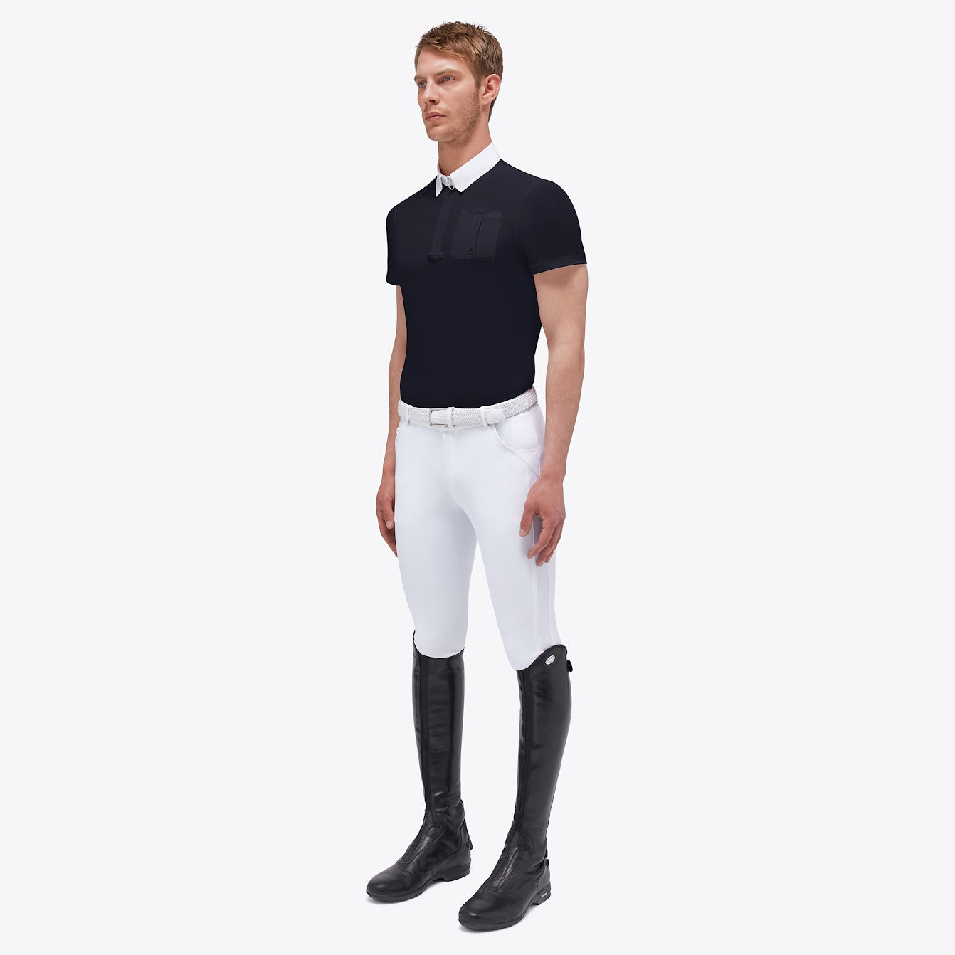 Cavalleria Toscana Navy Men’s Piquet Competition Zip Polo with Jersey Logo Pocket