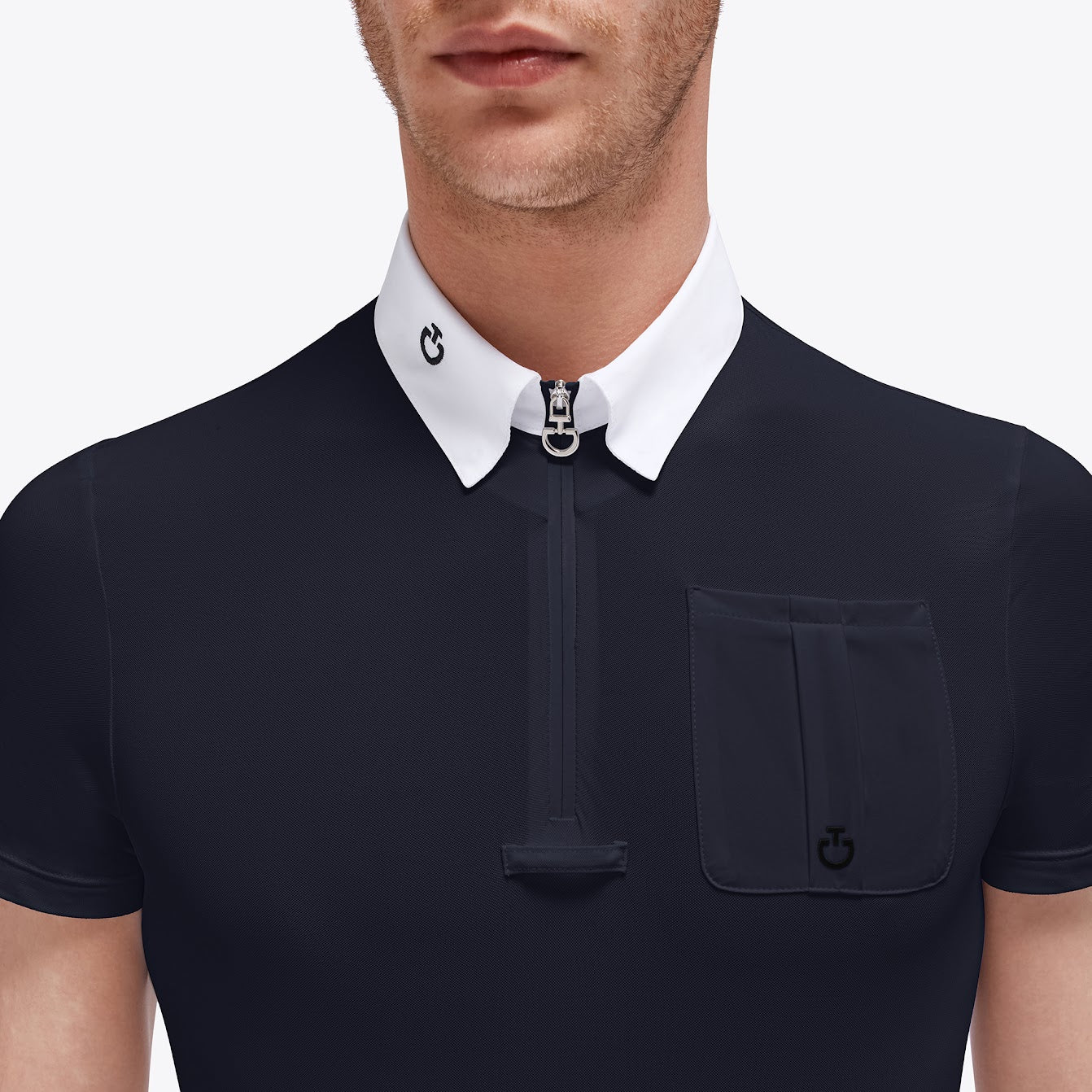 Cavalleria Toscana Navy Men’s Piquet Competition Zip Polo with Jersey Logo Pocket