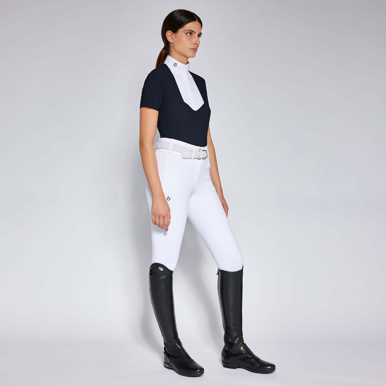 Cavalleria Toscana Navy Perforated S/S Pleated Competition Shirt