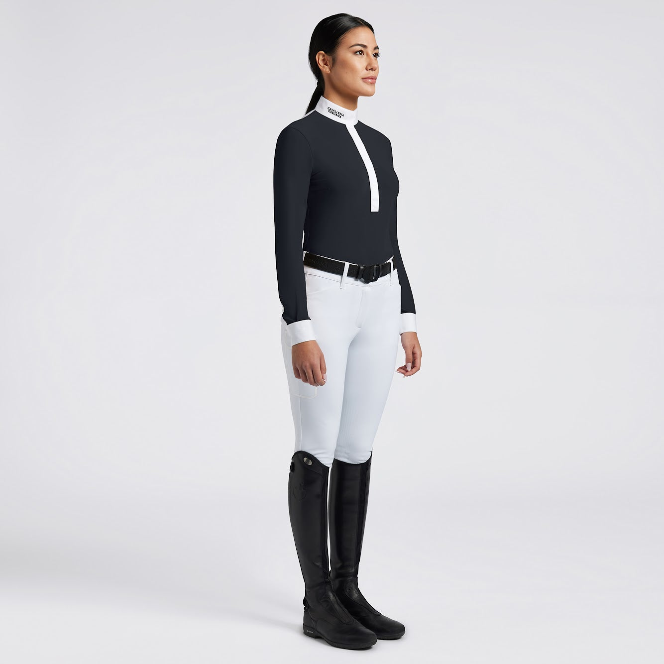 Cavalleria Toscana Navy Sheer back Insert L/S Competition Shirt