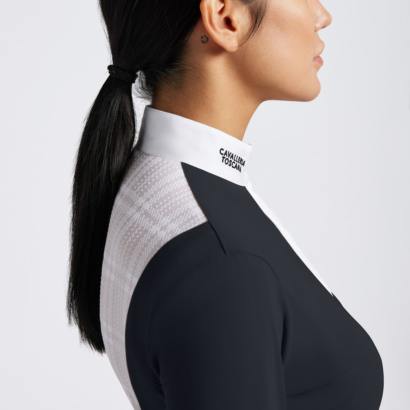 Cavalleria Toscana Navy Sheer back Insert L/S Competition Shirt