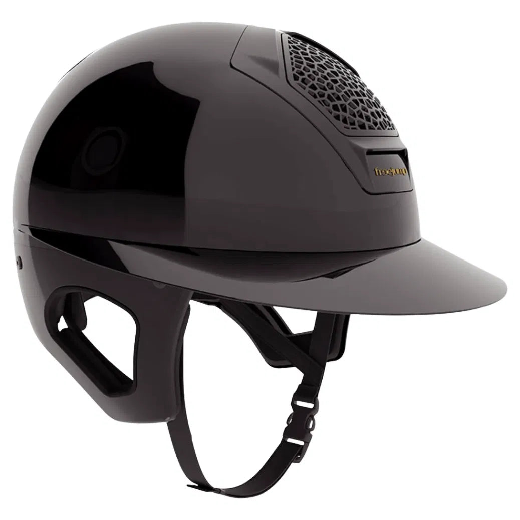 FreeJump Veronoi Black Gloss Riding Hat with Temple Protection