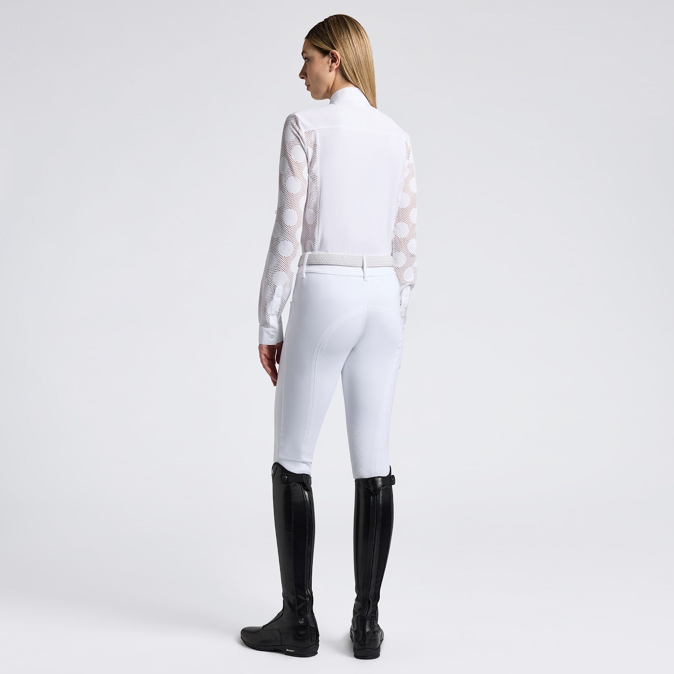 Cavalleria Toscana Perforated Jacquard and Jersey White Long Sleeve Competition Shirt At IG Equine Boutique