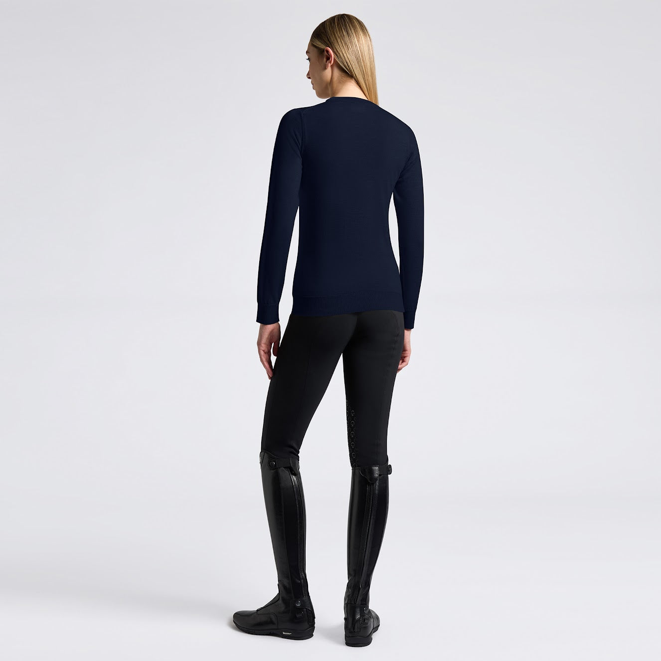 Cavalleria Toscana Navy Tuffed Logo  women’s Merino Jumper At IG equine Boutique