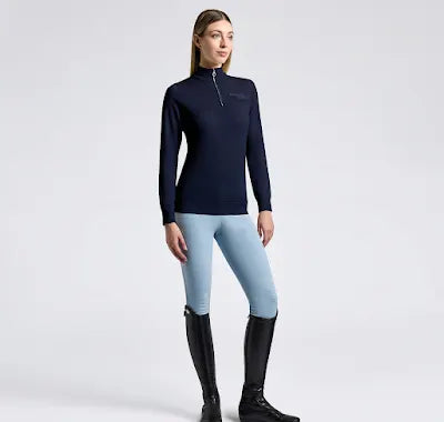 Cavalleria Toscana women’s Navy Merino Tuffted Logo Zip Jumper at ig equine boutique