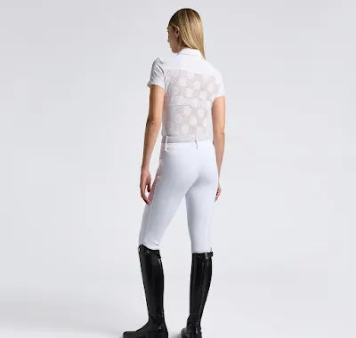 Cavalleria Toscana White Perforated Circle Jacquard Polo Shirt