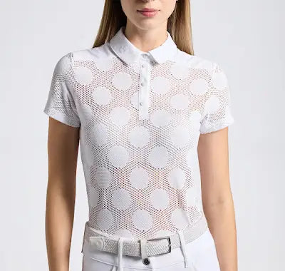 Cavalleria Toscana women’s White Perforated Circle Jacquard Polo Shirt At IG Equine Boutique
