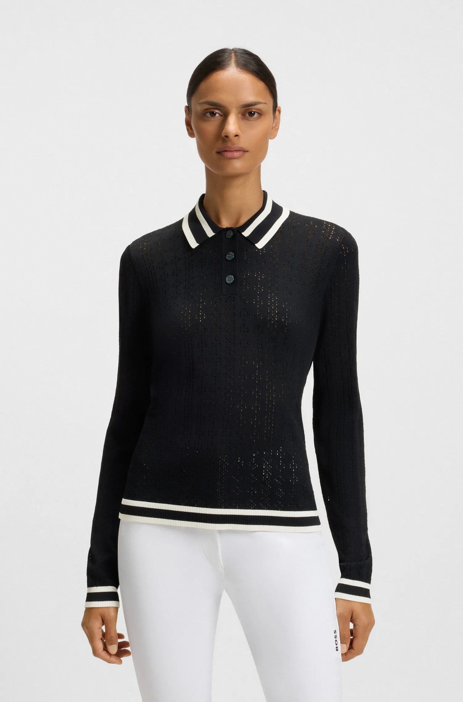 Boss Equestrian Womens Pam Strick long sleeve Knitted polo - Sky Captain