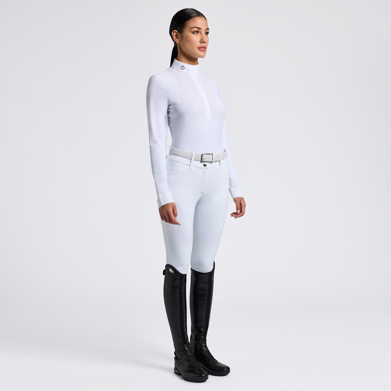 Cavalleria Toscana women’s White Heat Sealed Perforated Long Sleeve Competition Shirt