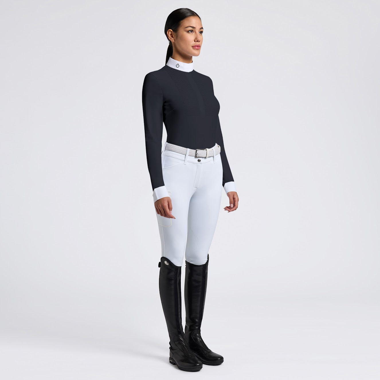 Cavalleria Toscana Navy Heat Sealed Perforated Bib Long Sleeve Competition Shirt