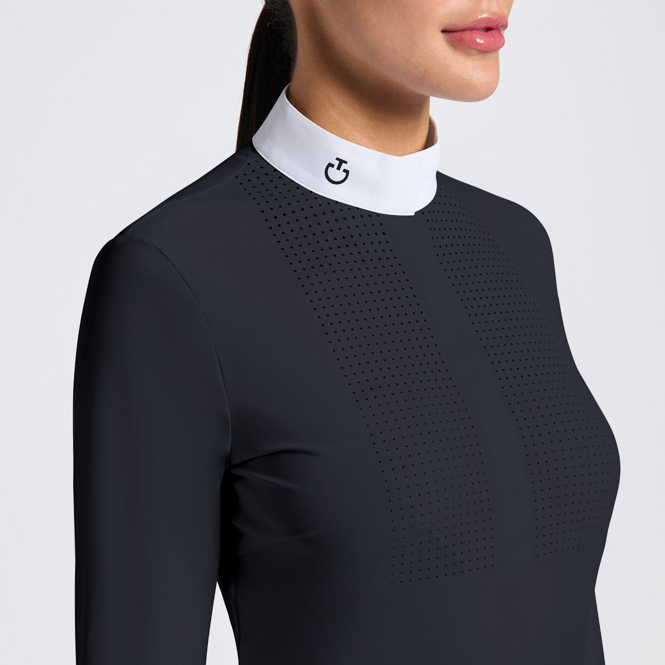 Cavalleria Toscana Navy Heat Sealed Perforated Bib Long Sleeve Competition Shirt