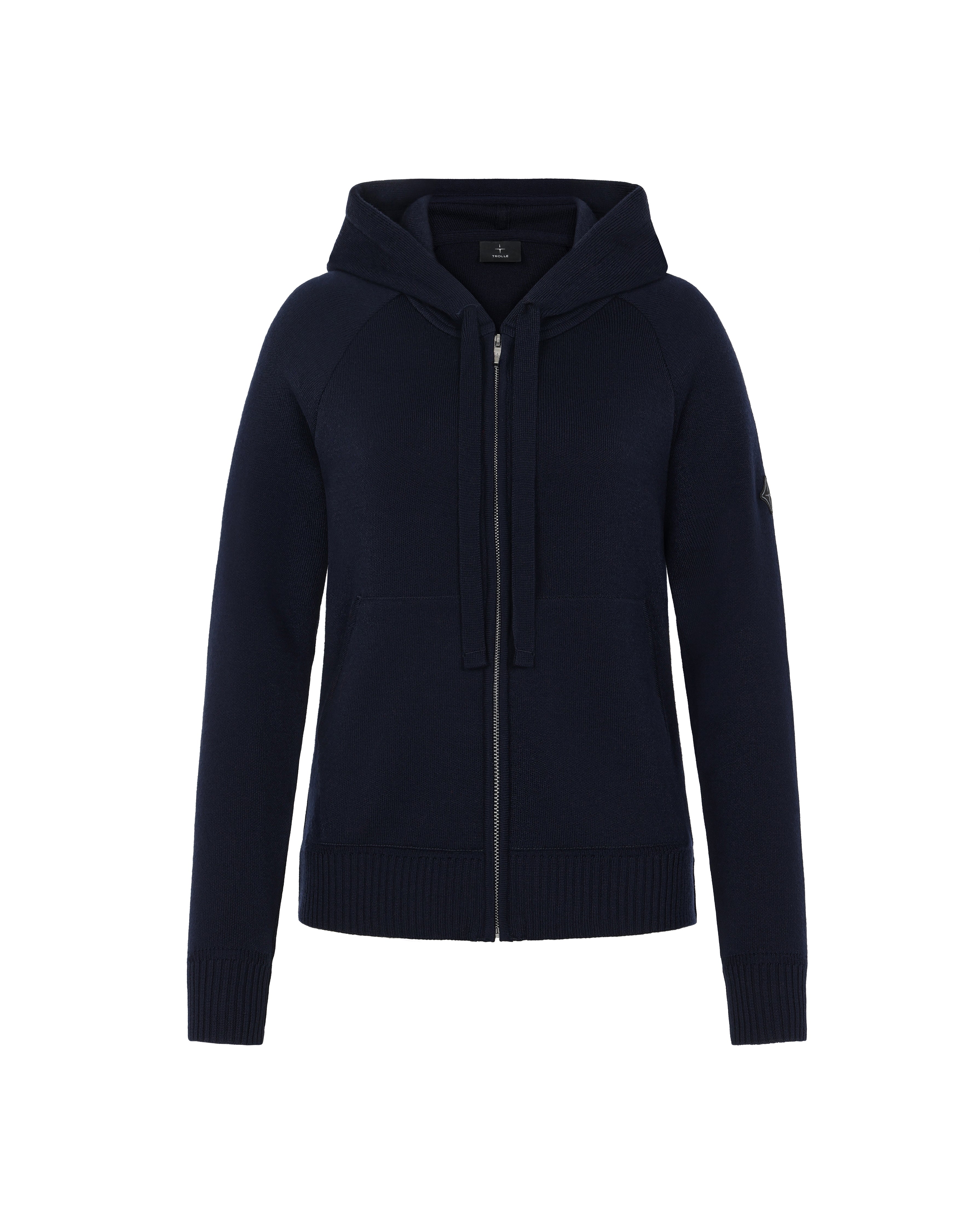 Trolle Navy Loose Fit Extra Fine Merino Zip Throught Hooded Jumper