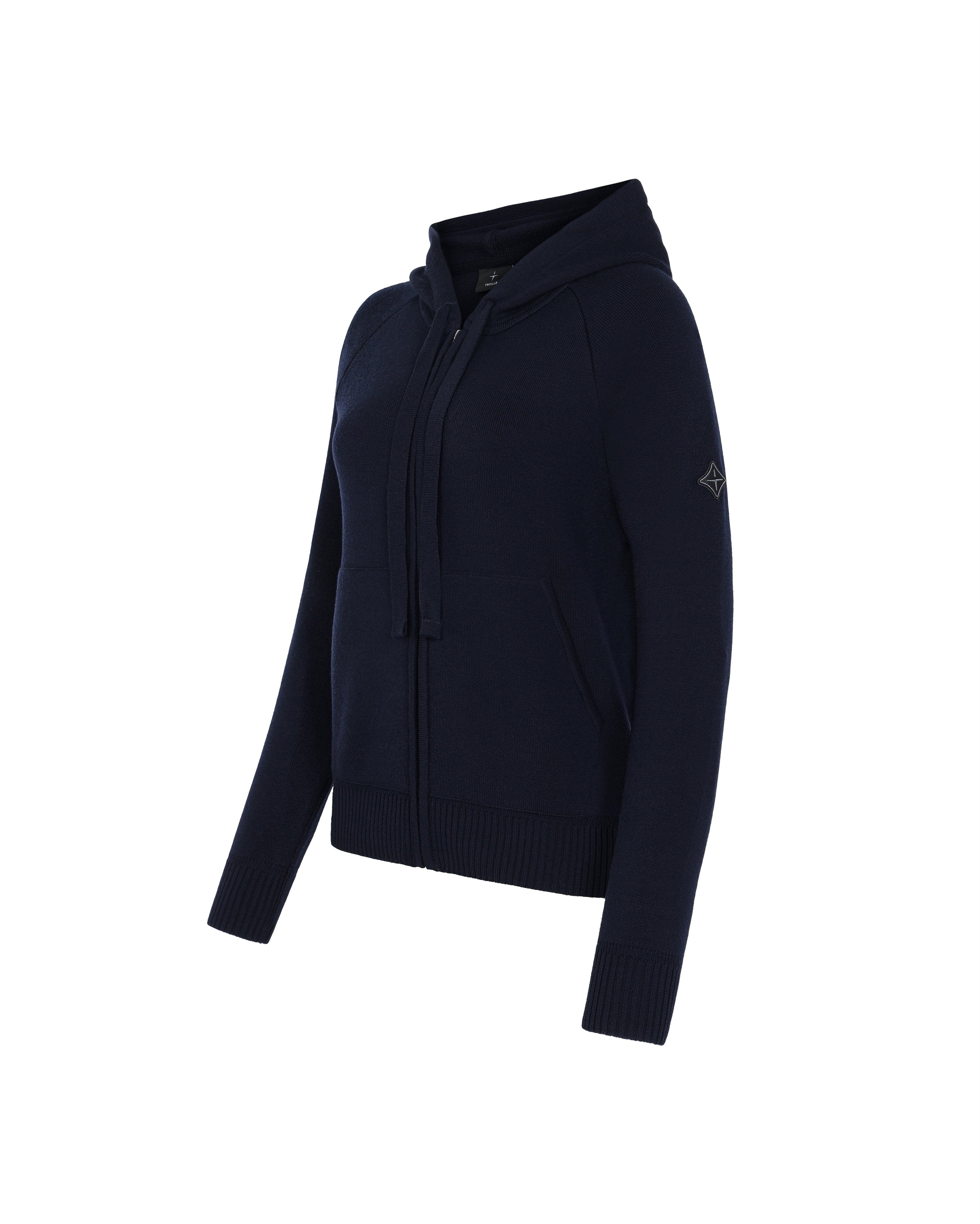 Trolle Navy Loose Fit Extra Fine Merino Zip Throught Hooded Jumper