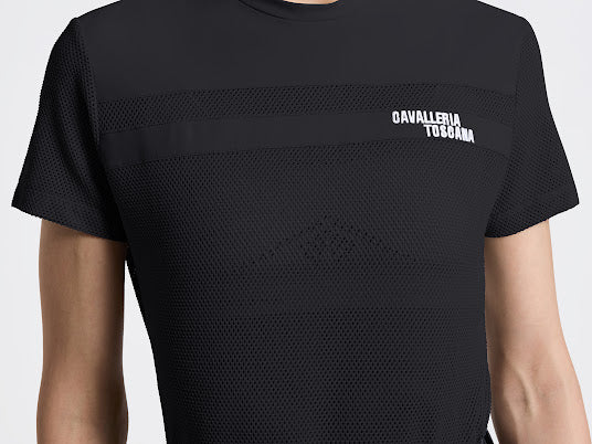 Cavalleria Toscana women’s Perforated Insert short sleeve T Shirt in Navy