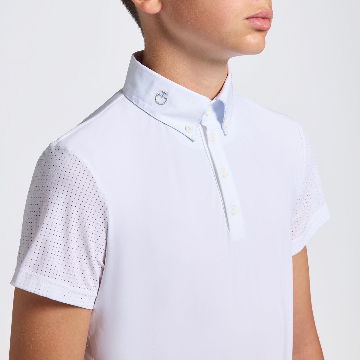 Cavalleria Toscana Boys Perforated Button Competition Shirt White