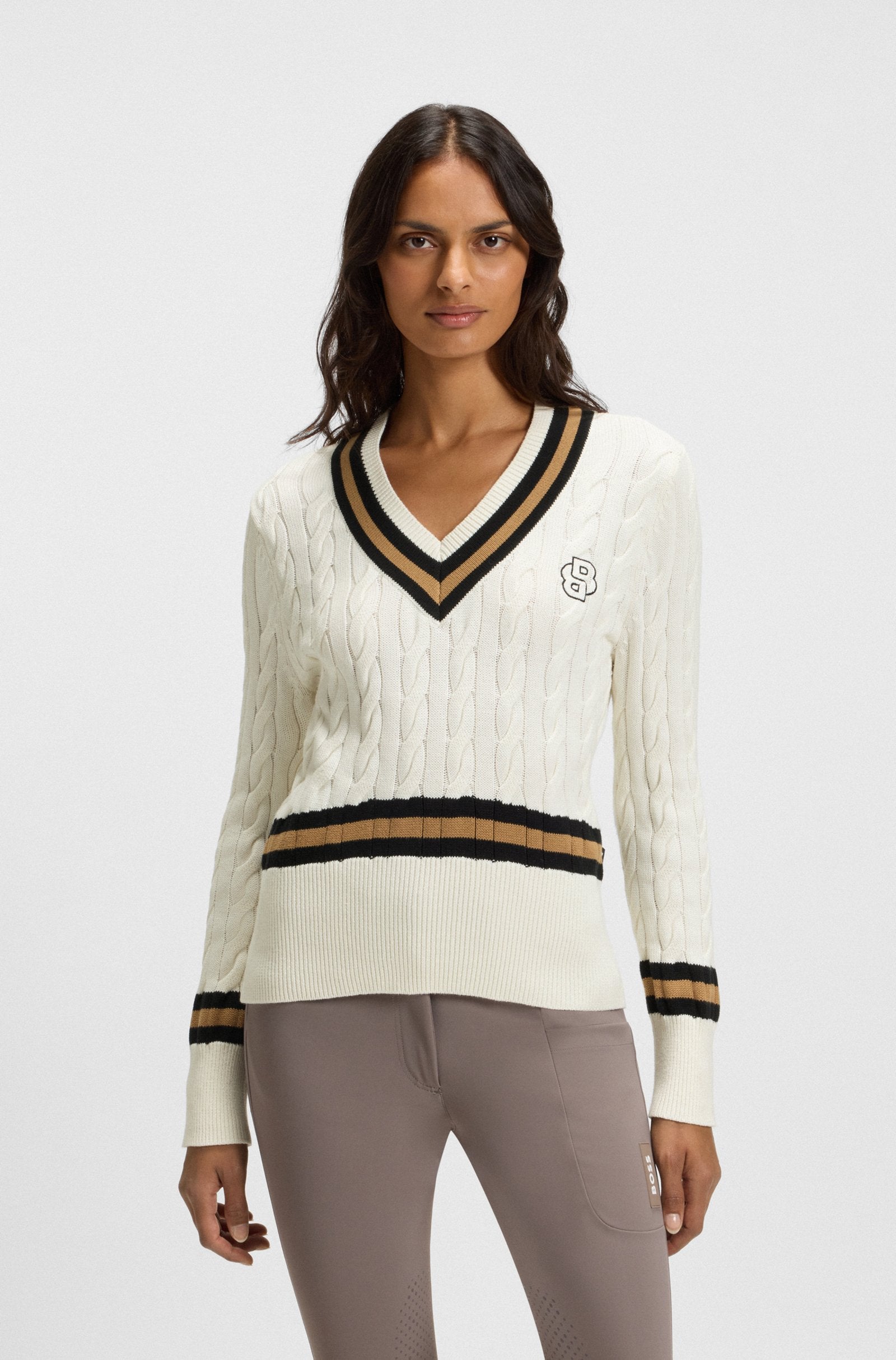 Boss Equestrian Paula V Neck Jumper - Cream