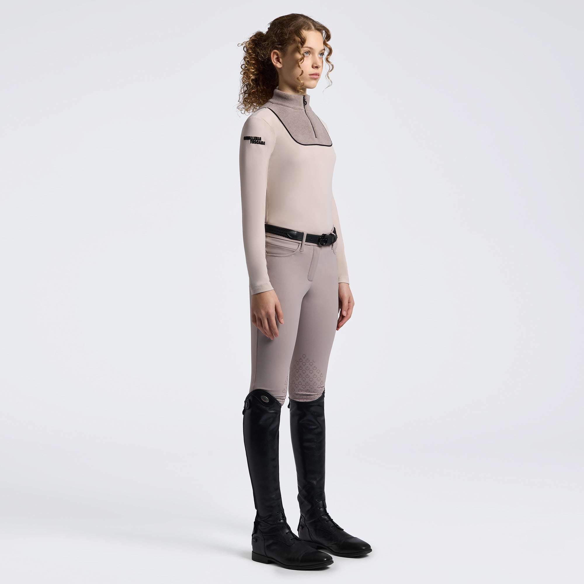 Cavalleria Toscana Girls Fleece Training Top- Rainy Day and Cipria