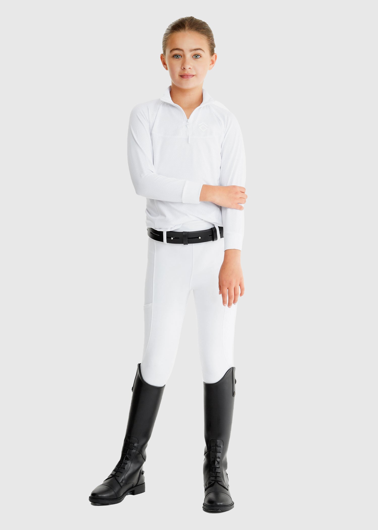 Aztec Diamond Young Ruder White Mesh Competition Shirt  At IG Equine Boutique