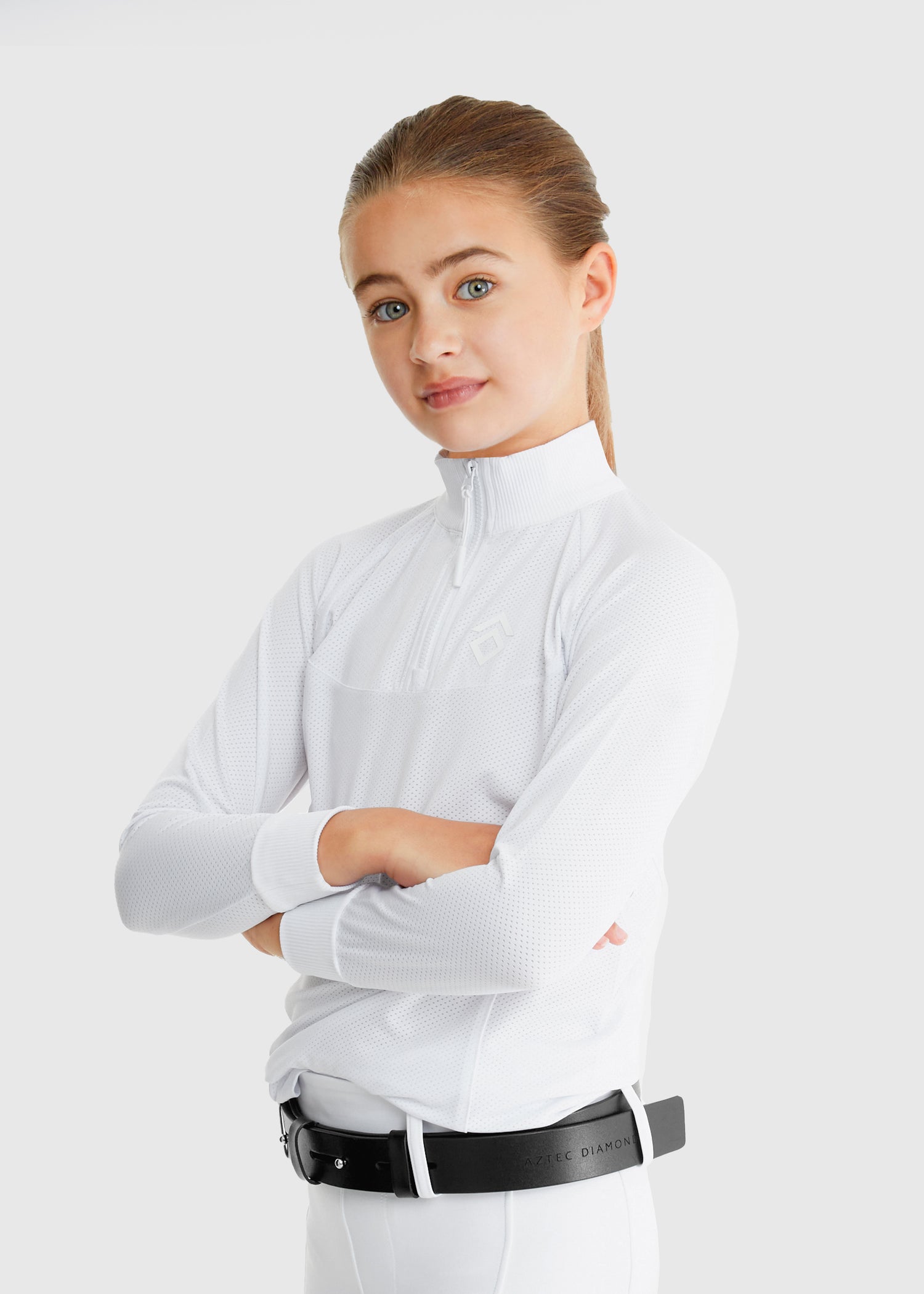 Aztec Diamond Young Ruder White Mesh Competition Shirt  At IG Equine Boutique