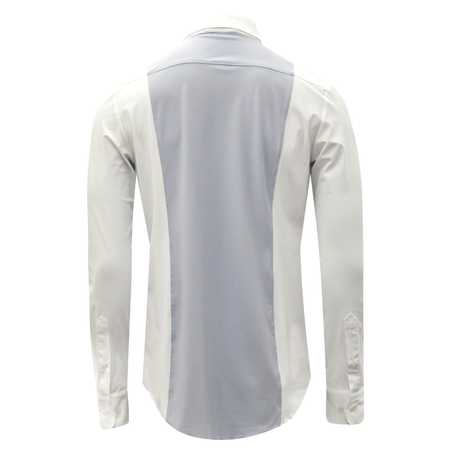 The stunning Laguso Max men’s Show shirt is made from a soft stretch jersey. The shirt has a white button cuff and placket front with a 1/2 opening so no pulling. The slimline blue panel at the front and back give this shirt a modern sporty look. The Laguso logo on the button down collar. Tie holder at the front.