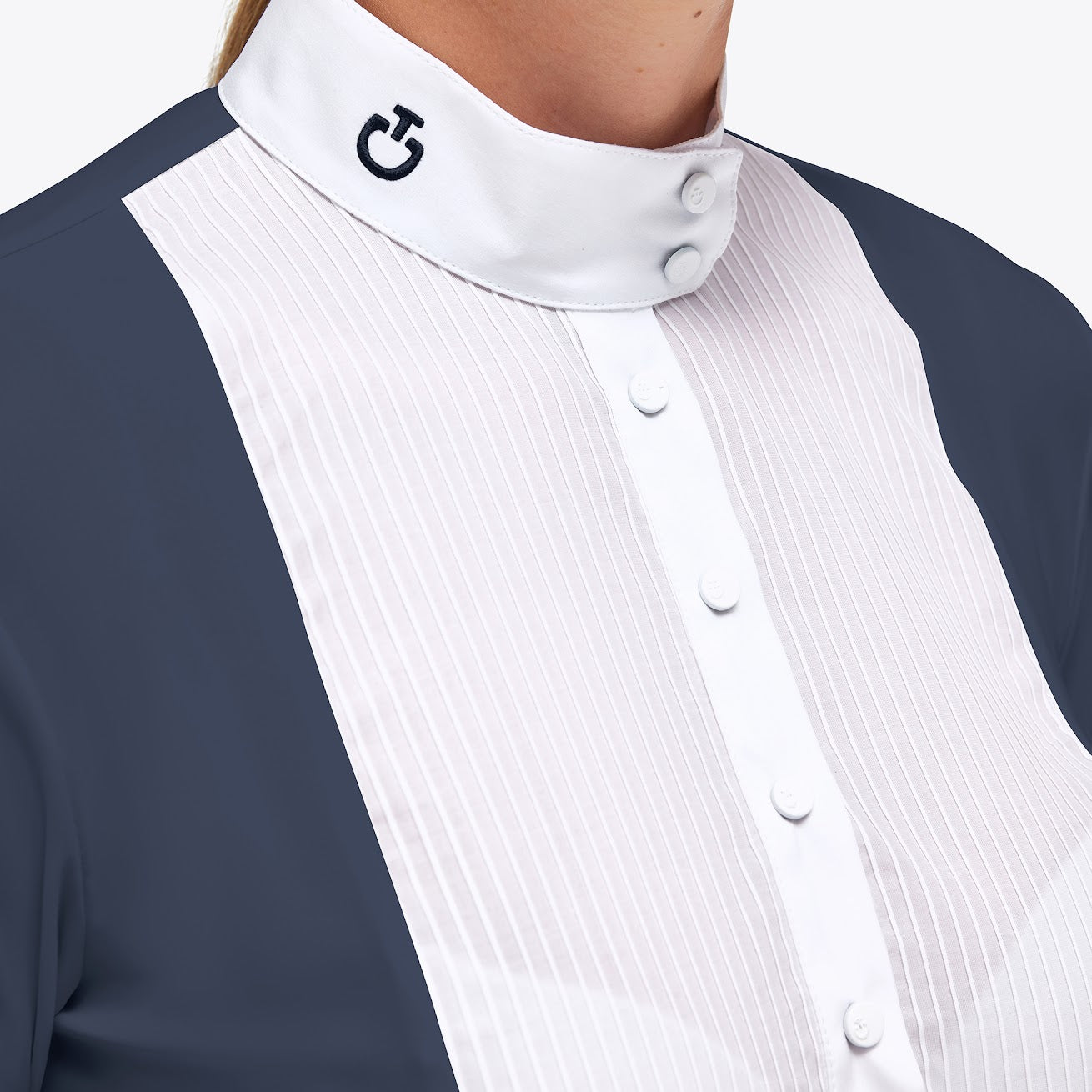 Cavalleria Toscana Poplin Pleated Navy Button Show Shirt