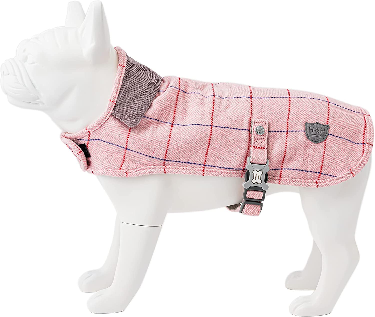 The tweed dog coat by Hugo and Hudson is available in pink and dark green. It’s fleece lined but still light and breathable. Fastened with a Velcro strap round the chest and an adjustable buckle strap round the belly.