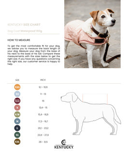 The Kentucky Coral Waterproof Dog Coat offers every dog a dry, warm rug during the cold and wet winter days. Filled with a warming 160g and also featuring an artificial faux fur lining for extra comfort. This also creates tiny air pockets that trap and retain the body heat of the dog.