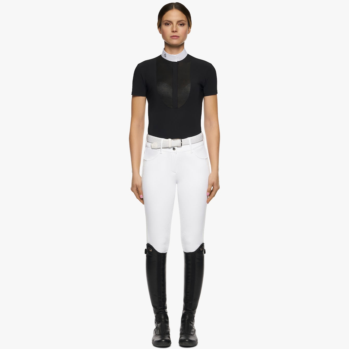 We love this Cavalleria Toscana black Lacy Drop S/S Show Shirt. The subtle semi sheer bib front and back is stunning. front placket button opening with the iconic CT logo embroidered on the collar. A must have for this season.