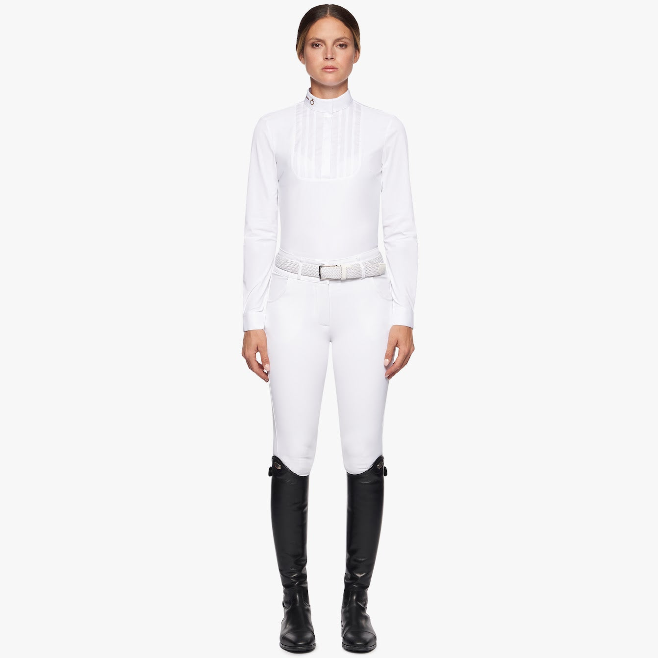 Cavalleria Toscana White Revo Pleated L/S Cotton Tech Knit Show Shirt