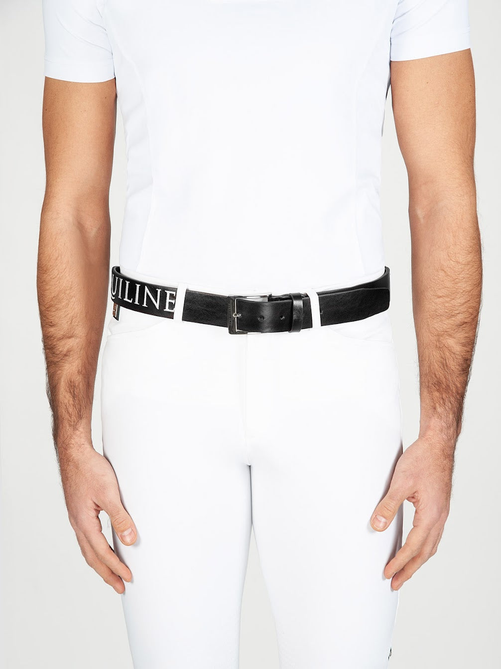 Equiline One Elastic Woven Belt. Made from luxury leather with the Equiline logo embroidered throughout the length.