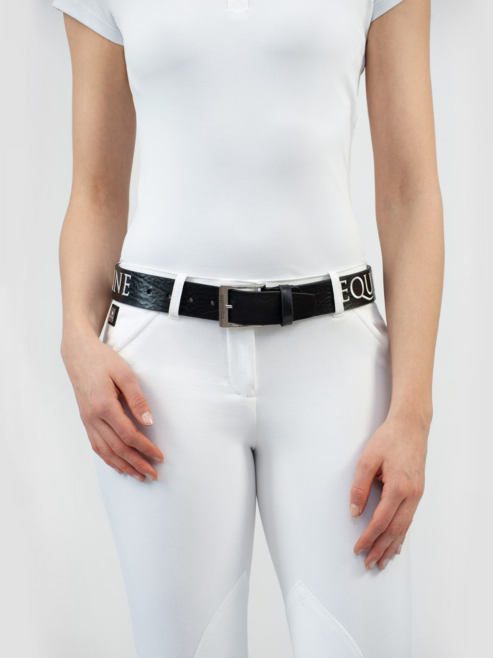 Equiline One Elastic Woven Belt. Made from luxury leather with the Equiline logo embroidered throughout the length.