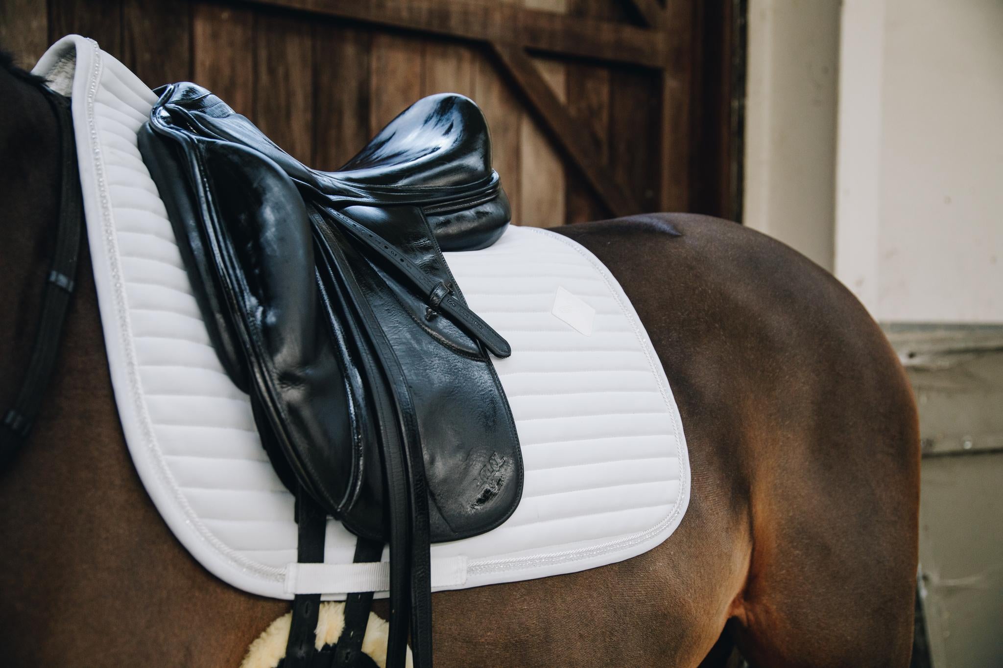 The Kentucky pearls dressage pads exude luxury. The self coloured pearls add a sophisticated sparkle. matching fly vale available.