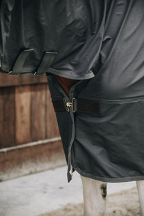 The Kentucky Rain Coat is a must have for every competition rider to protect his horse and his expensive tack against heavy rain. It is compact, lightweight and 100% waterproof. It is easy to put over another rug or saddle while walking the horse on rainy days. The material is 100% polyester with a PU coating on the outside and will guarantee your rug to be 100% waterproof.