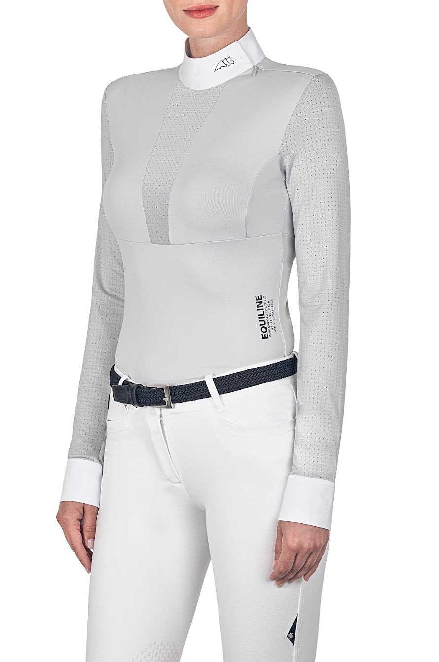 Reduced! Equiline Ice Grey Perforated insert Contemporary Show Shirt.