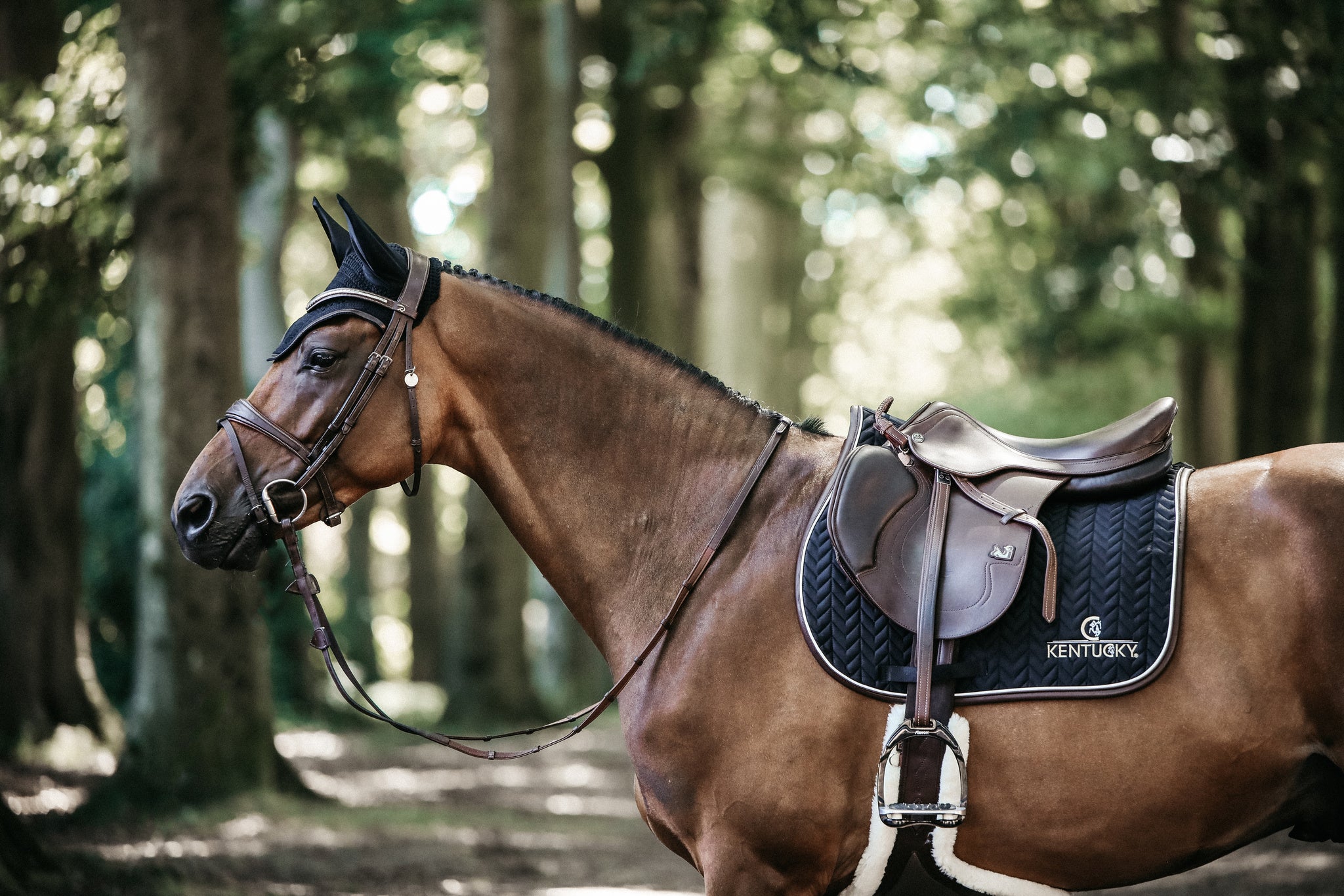 Our Saddle Pad Leather Fishbone is shaped for jumping and provides excellent cushioning between the horse’s back and the saddle while protecting against friction. This saddle pad has a unique fishbone quilting. It has no annoying straps to attach to the saddle, only a nylon strap for the girth. The Saddle Pad Leather Fishbone features a very classy leather binding and the stylish Kentucky logo
