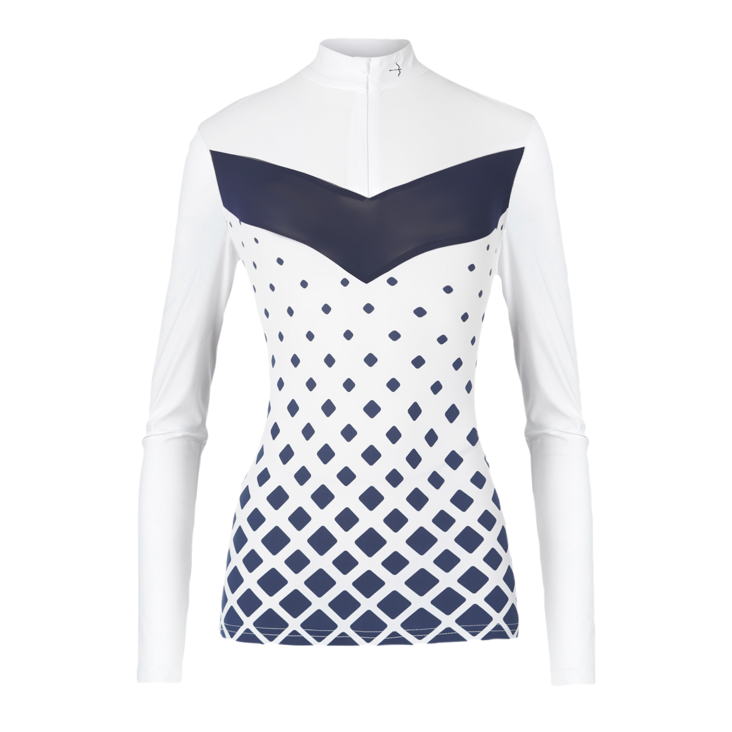 The Vivian Graffic Laguso long sleeve show shirt is perfect for any discipline. The Show shirt has a sporty yet elegant look. The shirt is made from breathable luxury but stretch jersey, a graduated Graffic print to the front with a zip and cover front opening. Machine washable at 30’