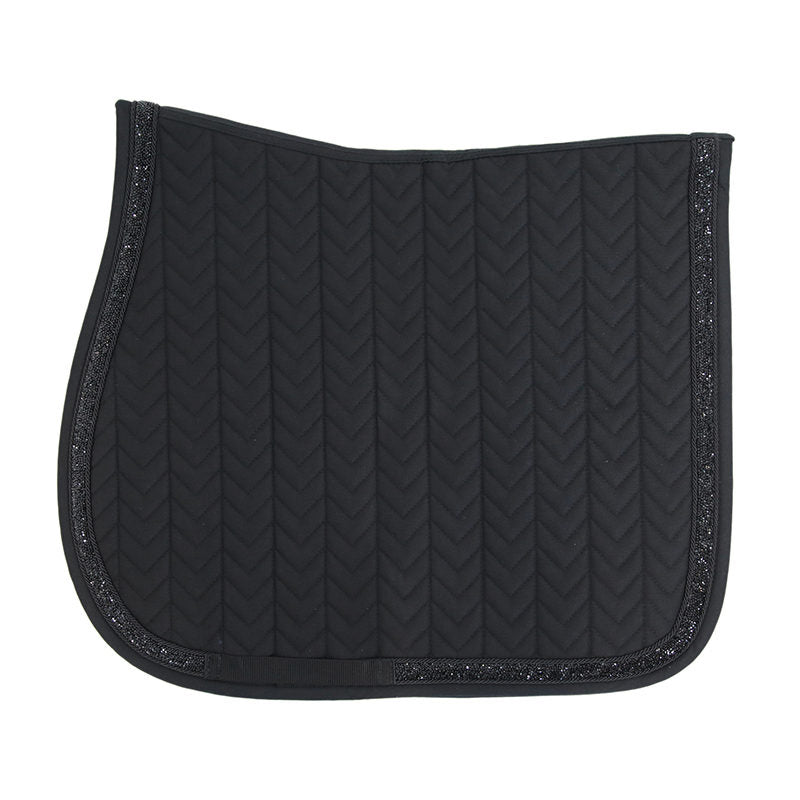 Let your horse shimmer with the Kentucky dressage Glitter and Stone Pad. The pad is of the usually high quality you know from Kentucky with excellent cushioning between the horse’s back and the saddle and therefore protecting the horse against friction. matching fly vale available in standard and soundless options. Machine washable at 30’c in a wash bag.