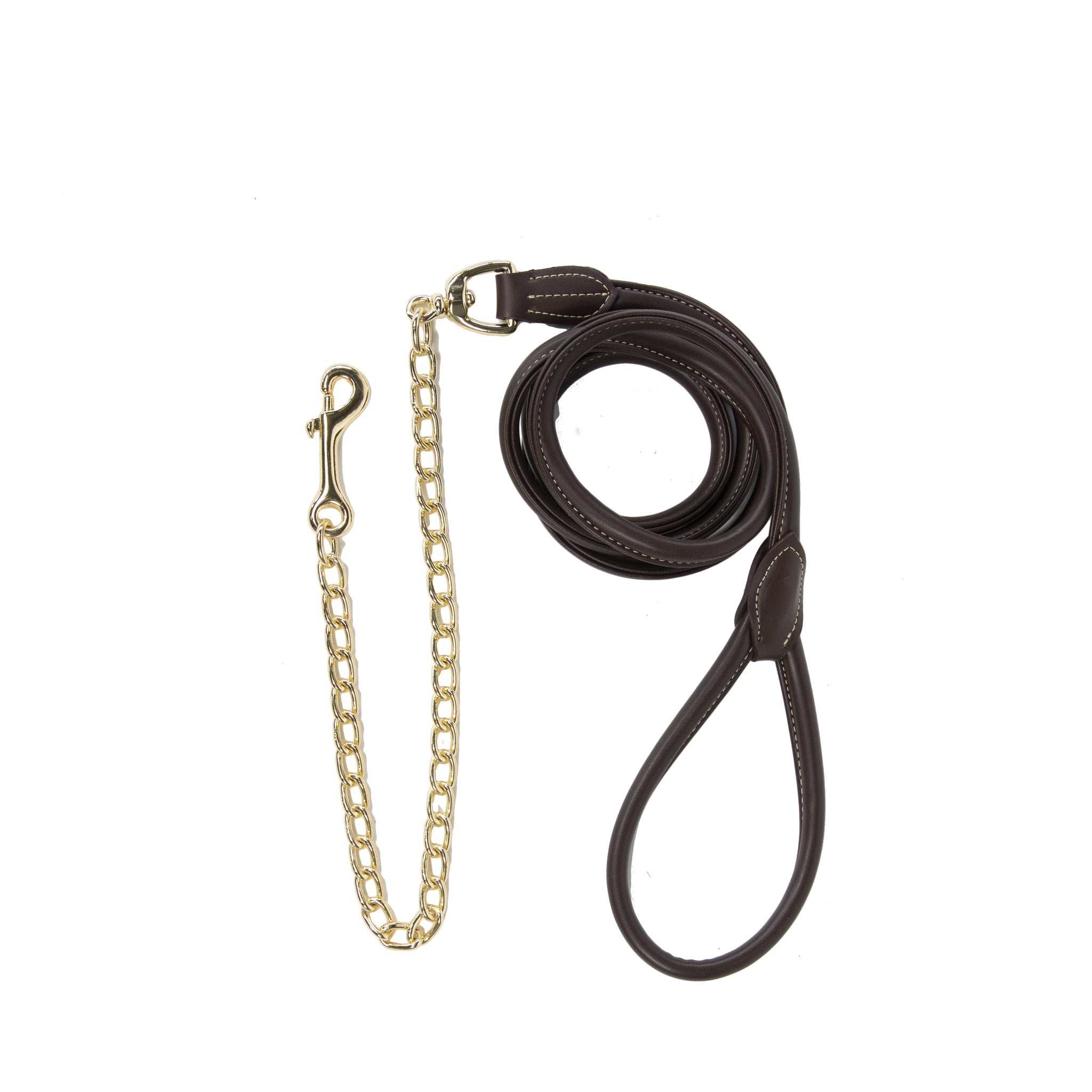 Present your horse in style with this Kentucky leather chain lead. This lead is made from artificial leather, making it water and dirty proof and providing you with easy maintenance. Extremely comfortable to hold with a rolled leather finish and hand loop.