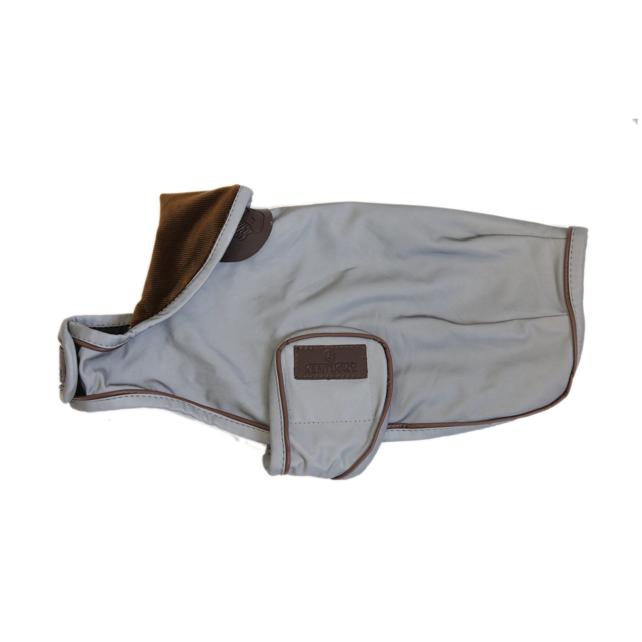 The Kentucky reflective dog coat. This coat is highly reflective and water repellant, sure to keep your dog safe and dry through the winter. You can fold the hood up or down for more protection if required. Underneath the hood is a hole for the dog lead. Fastened with two wide Velcro straps round the chest and under the stomach.