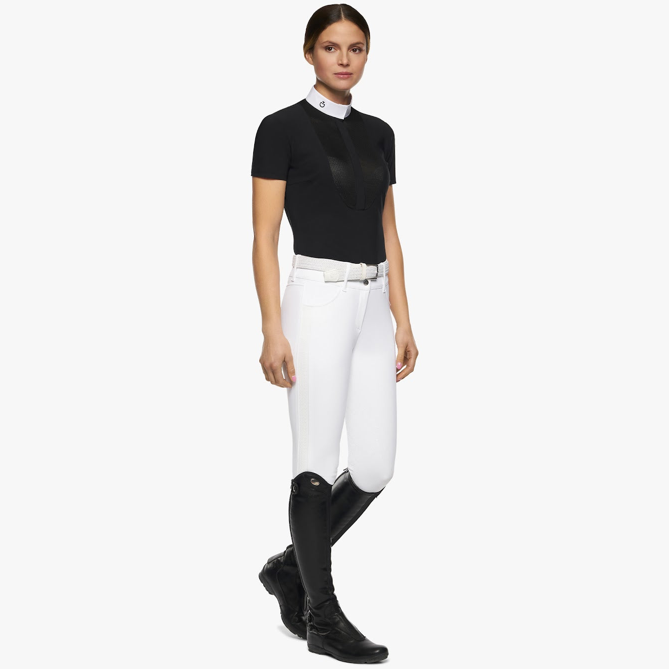 We love this Cavalleria Toscana black Lacy Drop S/S Show Shirt. The subtle semi sheer bib front and back is stunning. front placket button opening with the iconic CT logo embroidered on the collar. A must have for this season.