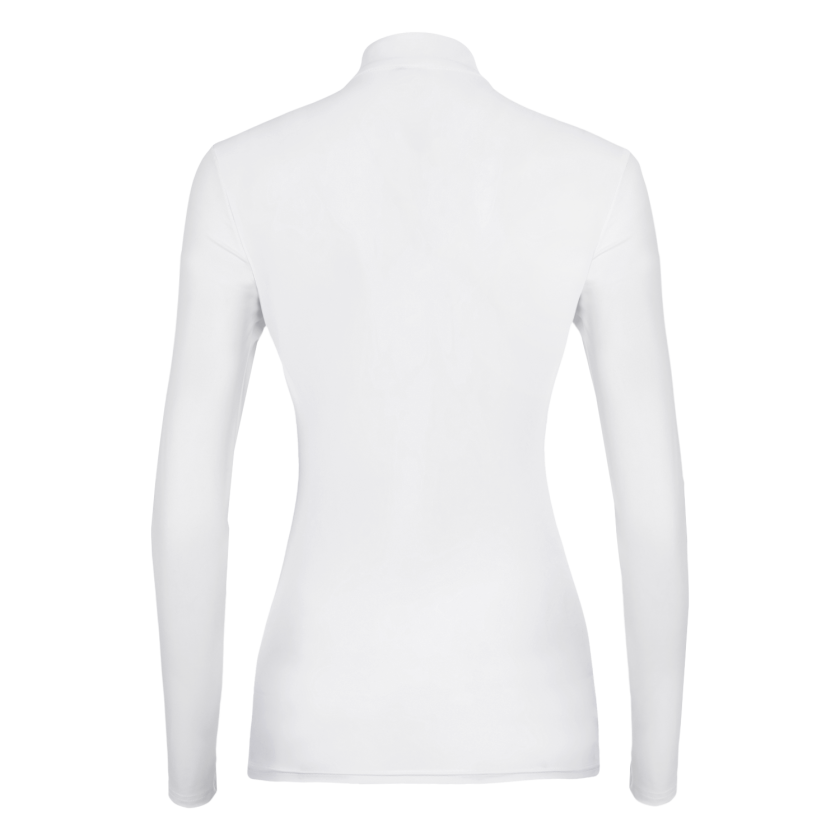 Keep cool this summer with the Laguso Vivian Geo Jade show shirt. The green self textured and plain v panel give a feminine sporty look. Made from bi elastic breathable sports fabric. Stand-up collar with zipper and underlaid zip cover.