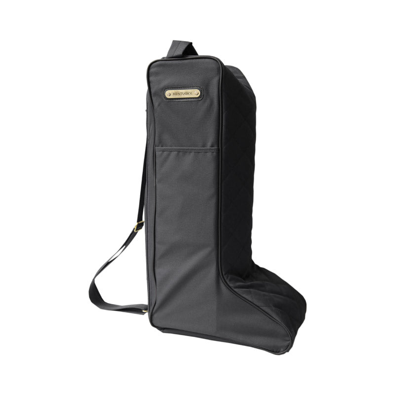The Kentucky Horsewear Boot Bag offers protection to your riding boots during transportation, at shows and also at home. The Bag is lined with luxurious artificial faux fur on the inside to avoid scratches on the soft leather of your riding boots. The tag features a Kentucky name tag on the front can be turned over and personalized. The bag had two handles on the top and a nylon carry to strap that can be adjusted to make it easy to carry.