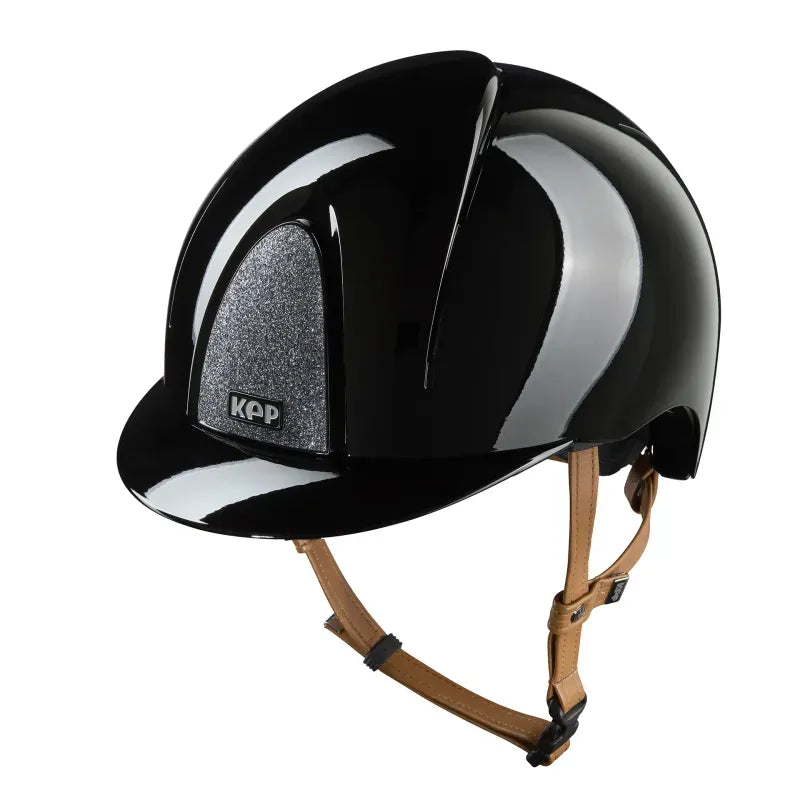 Kep Smart Nova Metal Polish Black Star Silver Beige Strap Riding Helmet 
