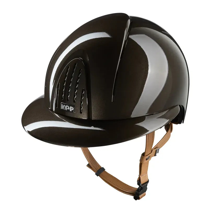 Kep Smart Nova Metal Polish Brown Beige Strap Riding Helmet 