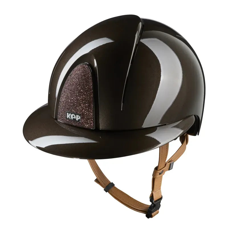 Kep Smart Nova Metal Polish Brown Star Beige Strap Riding Helmet